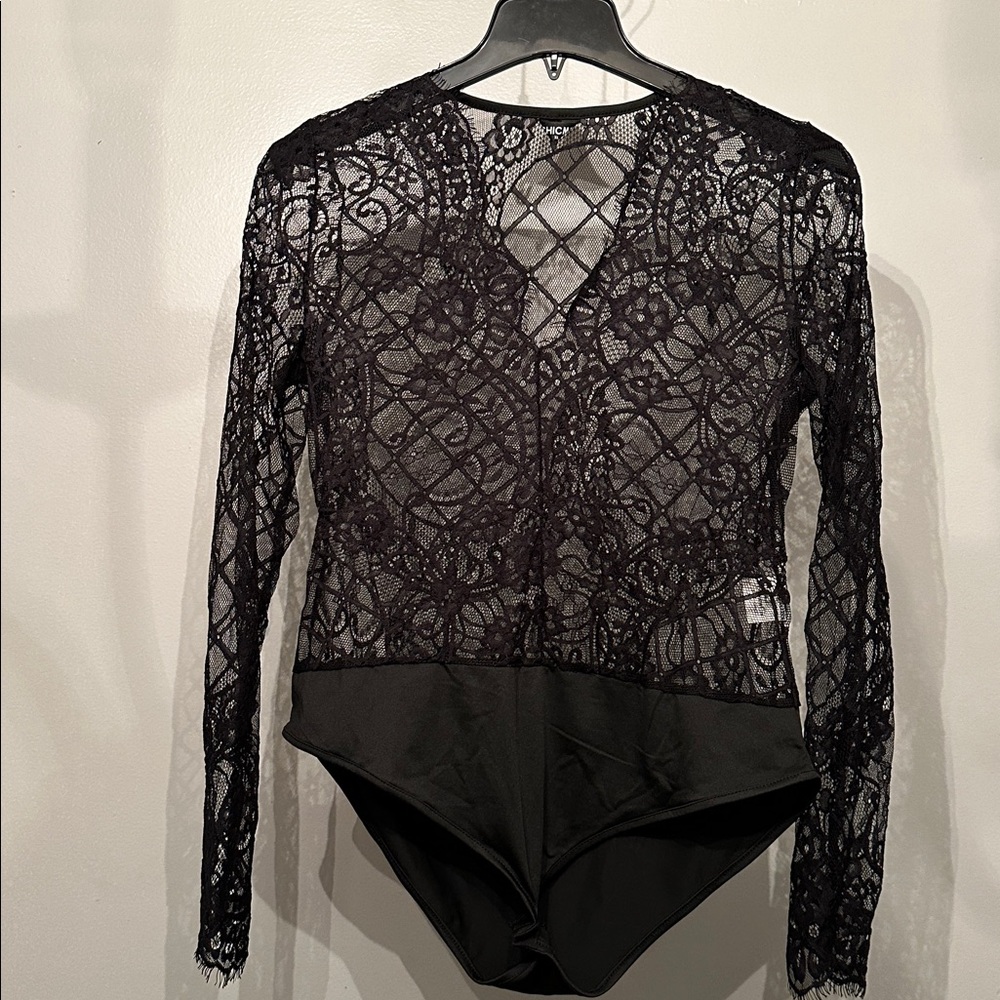 Chic Black Lace Long Sleeve Bodysuit